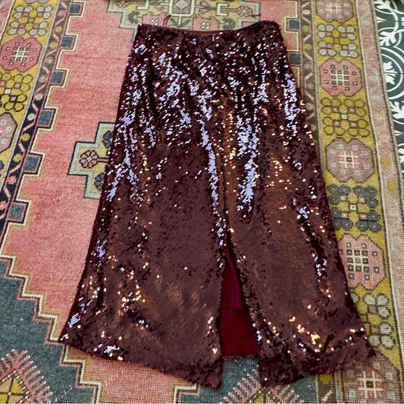 VINCE WOMENS A-LINE SEQUIN EMBELLISHED MID SKIRT SIZE LG IN GARNET - Picture 7 of 9